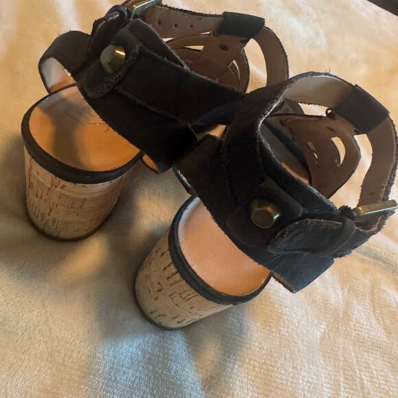 Franco Sarto black leather sandals cork heels sz 7 Paloma ankle strap shoes - Picture 5 of 7